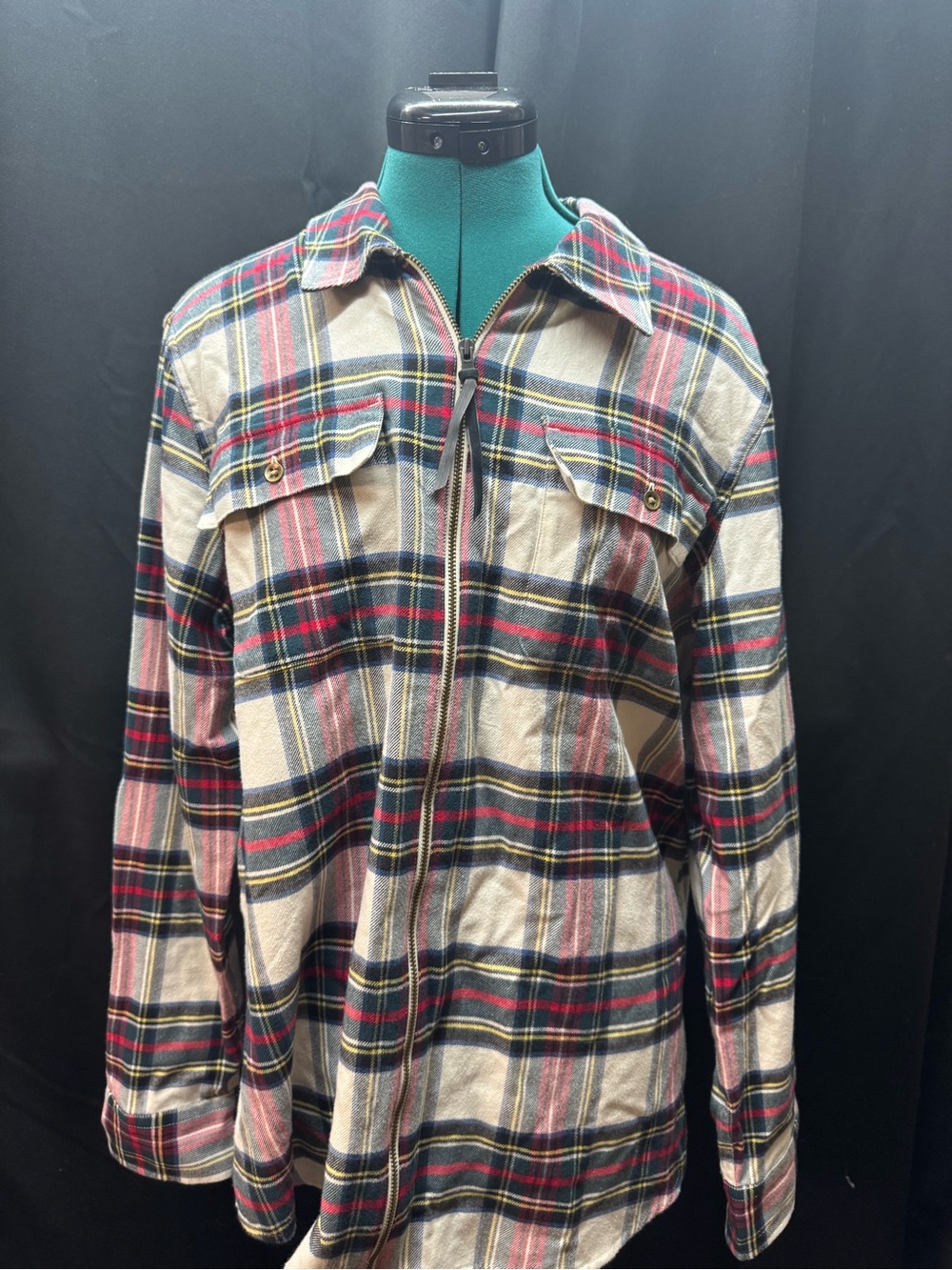 Chaps Beige Multi Plaid Zip-Front Shirt Jacket